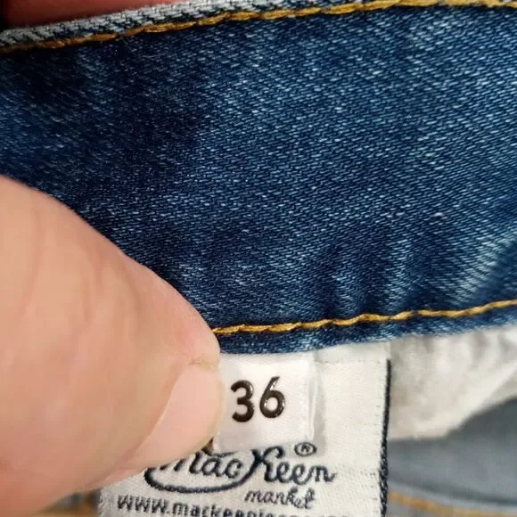 MacKeen Jeans Mk‎ 200 ORT Mens 36x33 Blue Distressed Denim Button Fly Stretch
